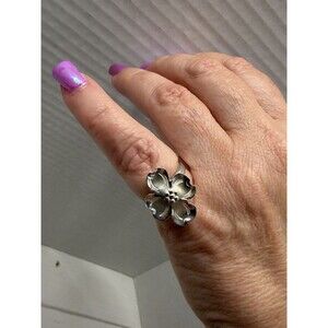Vintage Stuart Nye 925 Sterling Silver Dogwood Flower Ring Adjustable Size 3-5